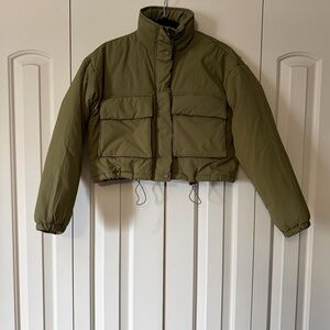Blank NYC Olive Green Women's Cropped Puffer Jacket